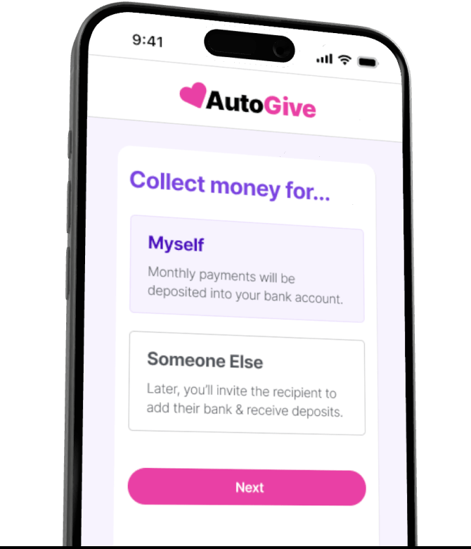 Step 1: Start your AutoGive by choosing who will receive support